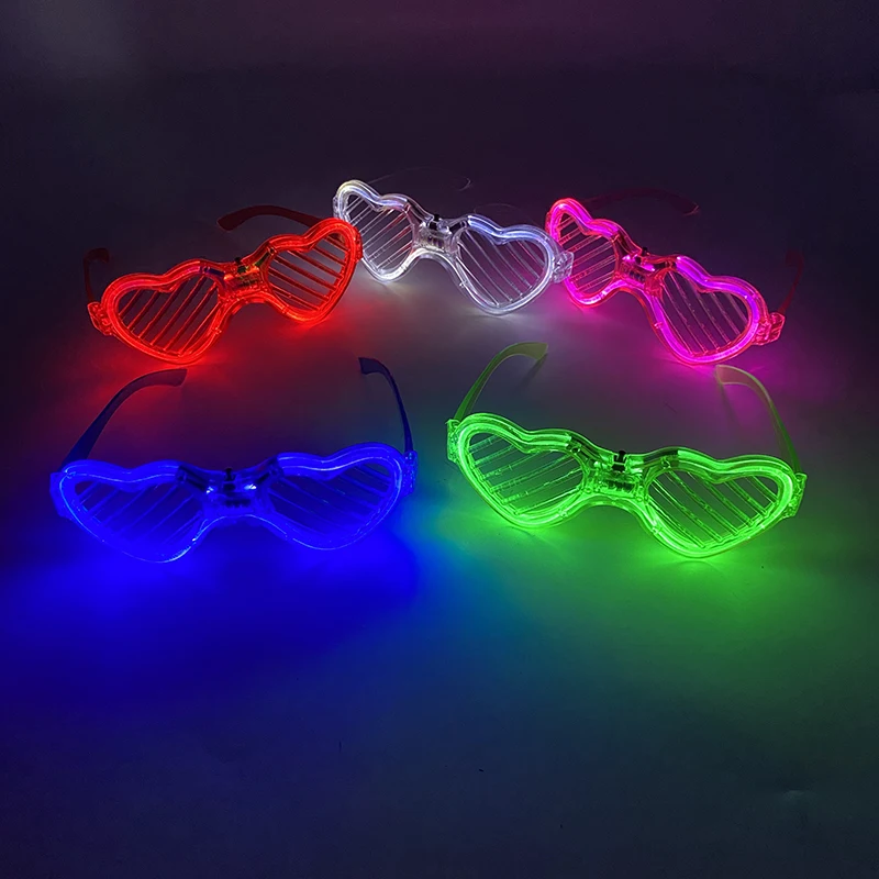 Led Neon Heart Shaped Glasses Birthday Concert Halloween Wedding Christmas Shutter Glasses Gift Light Up Square Blinds Glasses