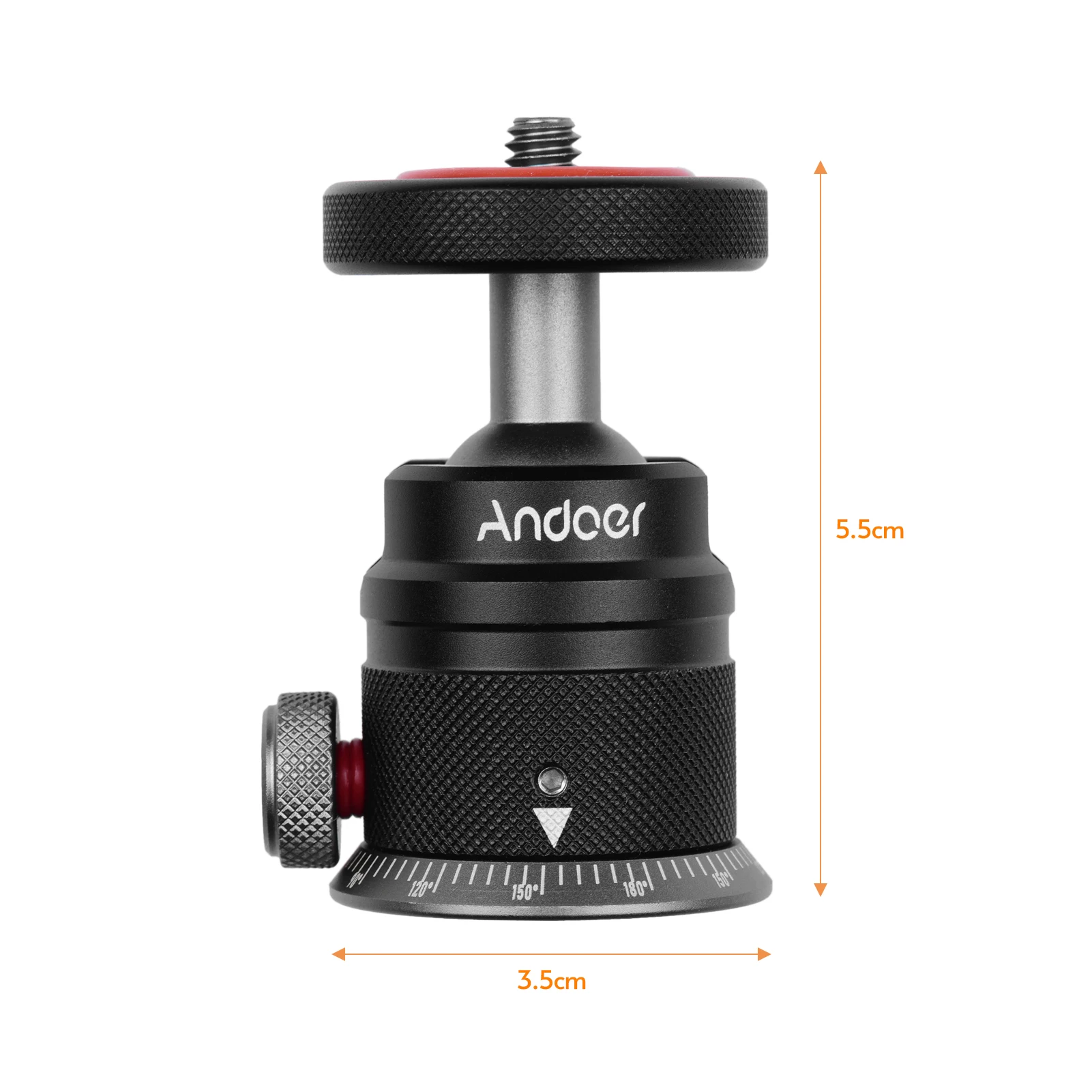 Andoer Aluminum Alloy Tripod Ball Head Mount Panoramic 360° Swivel with Scaled Base Universal 1/4 Mounting for Mirrorless Camera