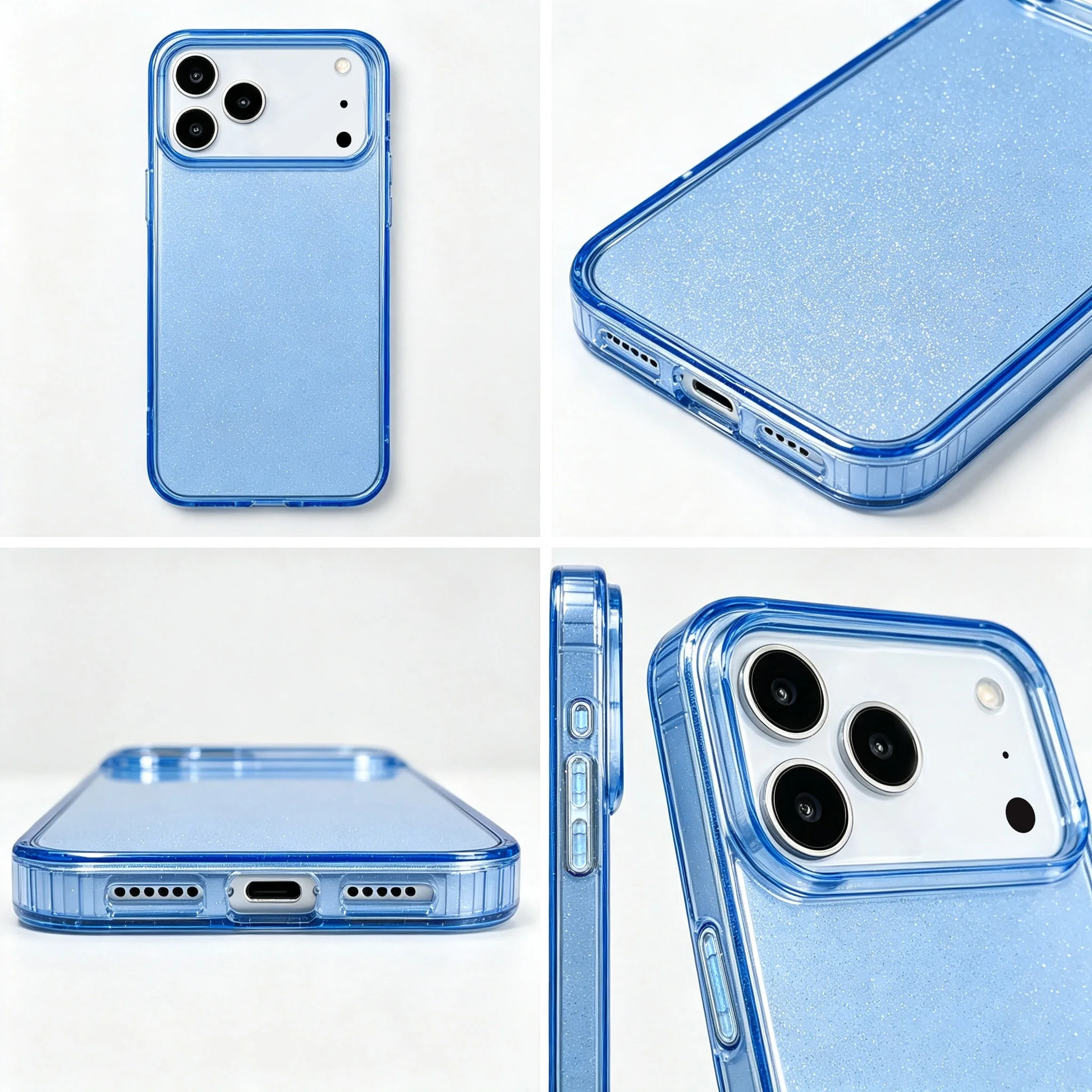 Luxuriöse Transparente Glitzerhülle für iPhone 18 Pro Max 17 Pro Stoßfeste Schutzhülle. Neues Kirschrot, Hellblau, Anti-Gelbton – Detail 11