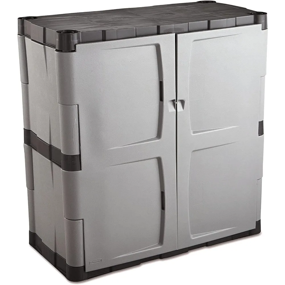 

Freestanding Storage Cabinet with Doors, 18 Deep x 36 Wide x 37 High, Medium Gray and Black, Two-Shelf, Lockable, Suitable for I