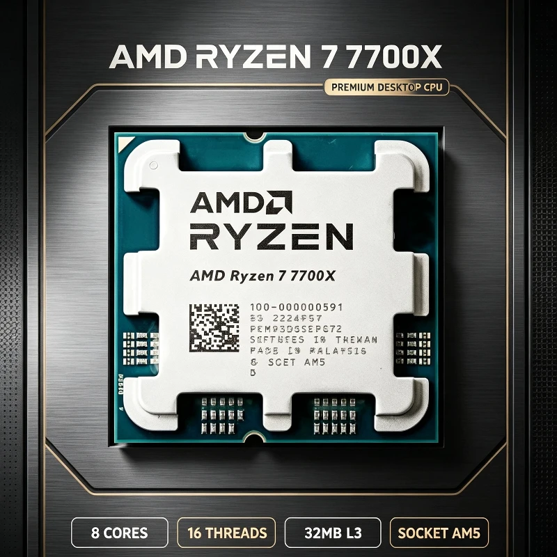 AMD R7 7700X CPU 8‑Core 16‑Thread 4.5GHz 5NM 32MB L3 Cache Socket AM5 100‑000000591 Tray Support DDR5 Without Cooler