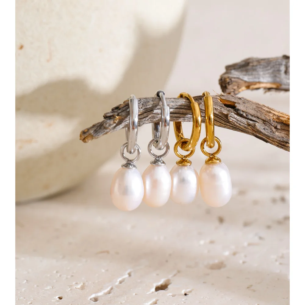 Yhpup 2026 Stainless Steel Natural Freshwater Pearls Hoop Earrings High Quality Elegance Chic Charming Jewelry