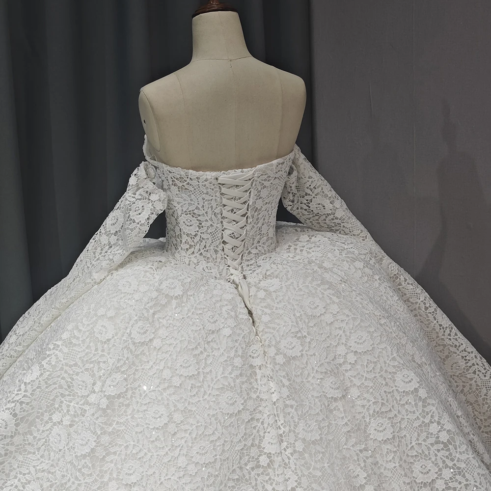 Luxury Lace White Dress Embroidery Wedding Dress Bridal Gown Detachable Sleeves Wedding Dress 1253