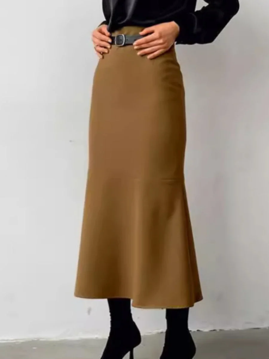 Bornladies Fashionable High Waisted Retro Skirt Design Sense Splicing Versatile Office Lady Long Fish Tail Skirt Autumn Winter