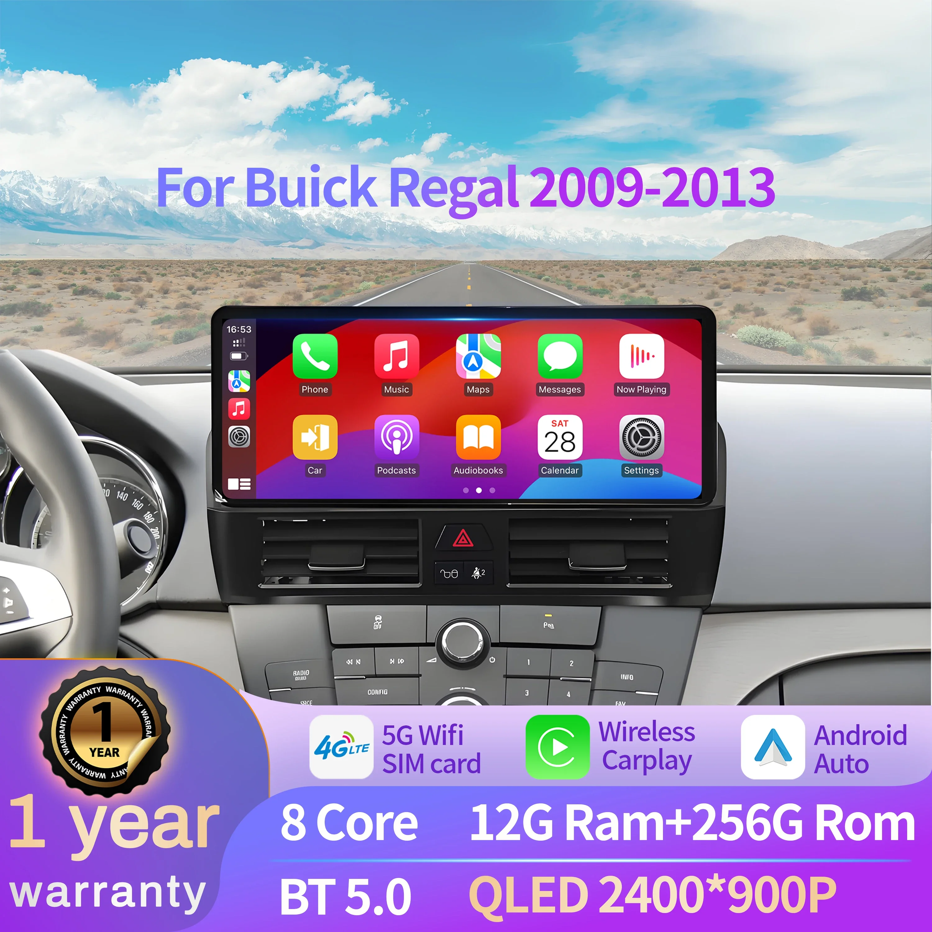 12.3inch For Buick Regal 2009-2013 Car Radio Android 15  Wireless Bluetooth Carplay Multimedia Navigation Head Unit Touch Screen