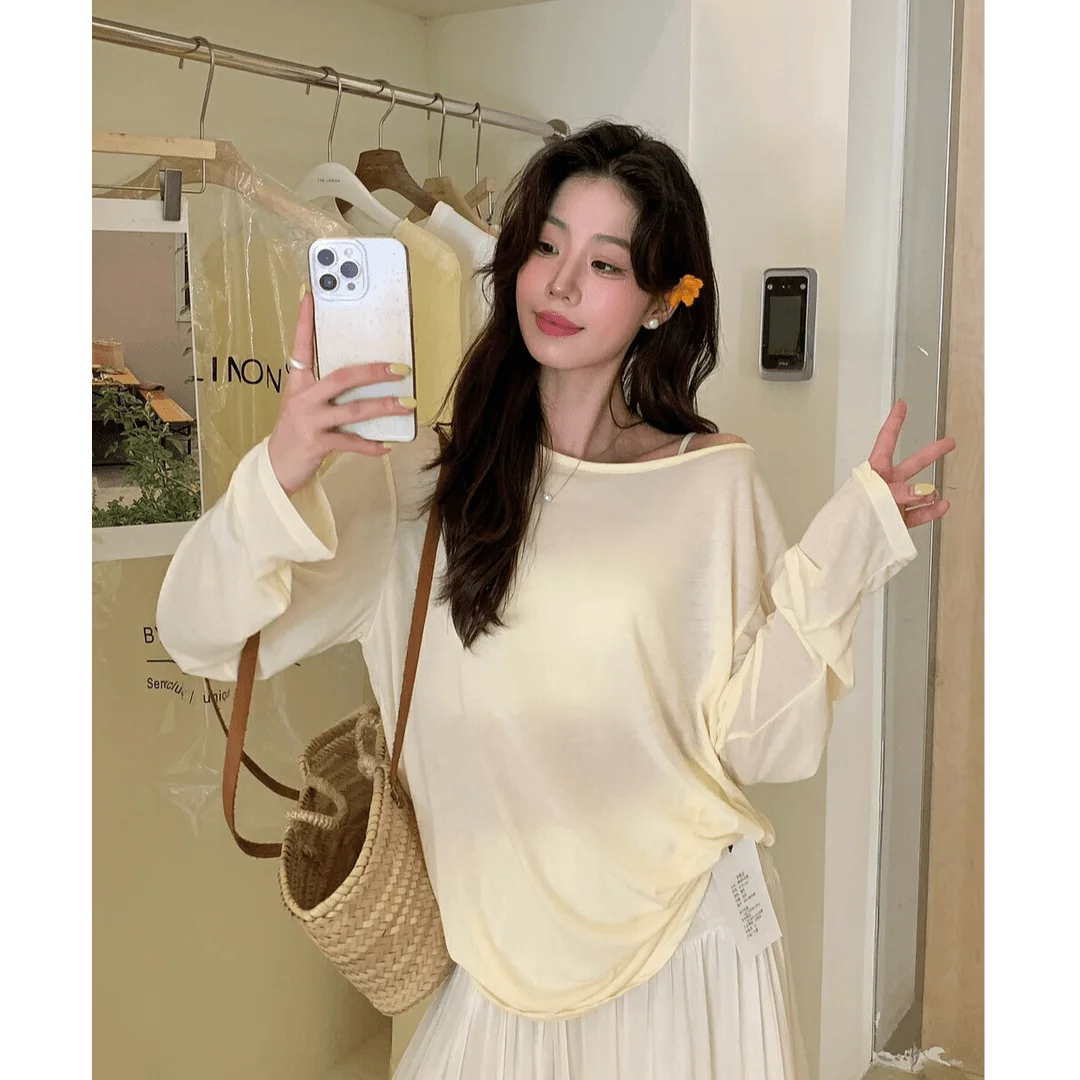 

Lace Hollow out Ba Long Sve Sun Protection Loose Casual Sle Women's irt Meveen 2026 Spring Autumn Lazy Sle T-irt