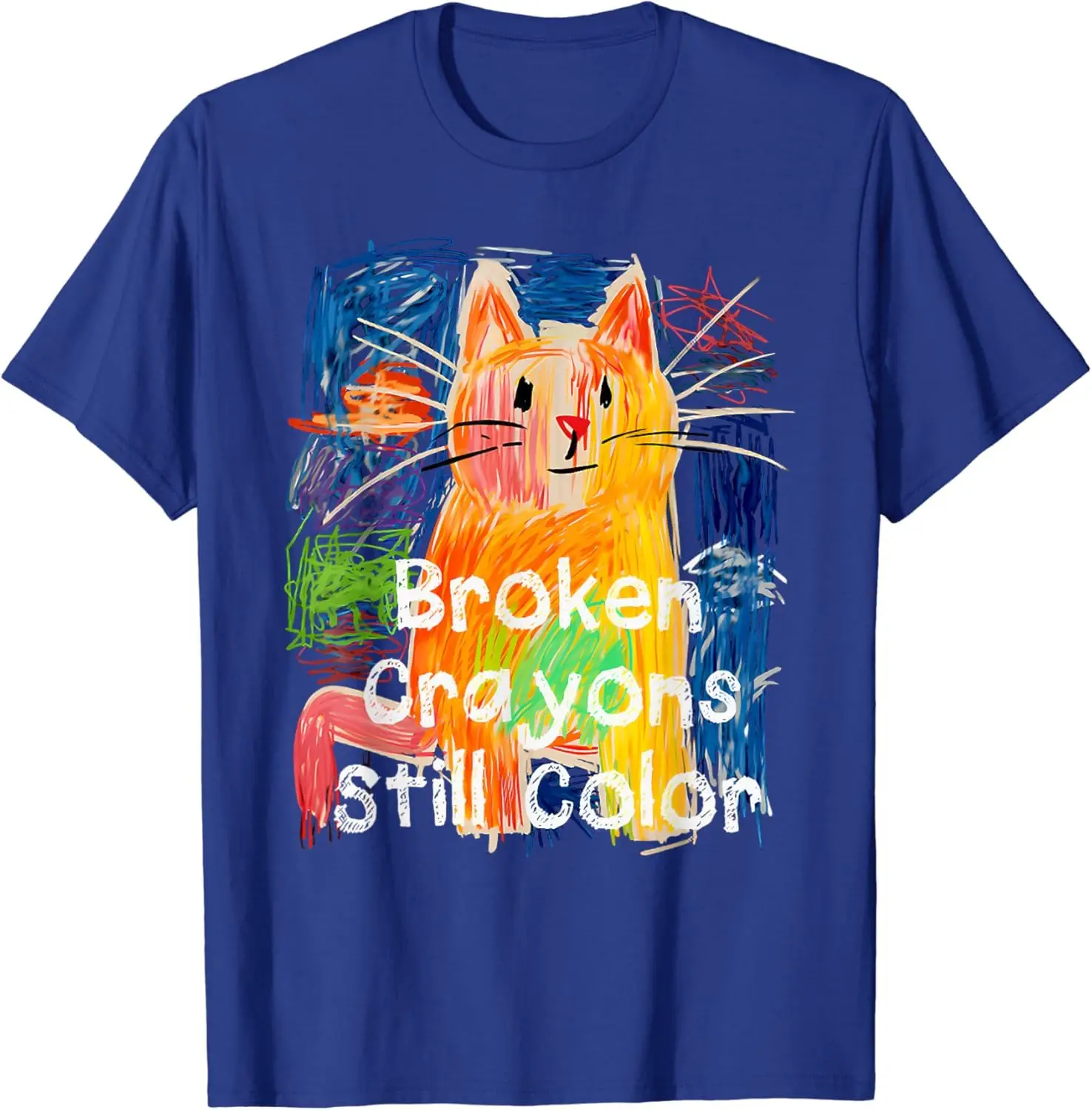 Broken Crayons Still Color Cat Teacher T-Shirt Anime Graphic T-shirts For Men Clothing Women Tees Y2K Tops