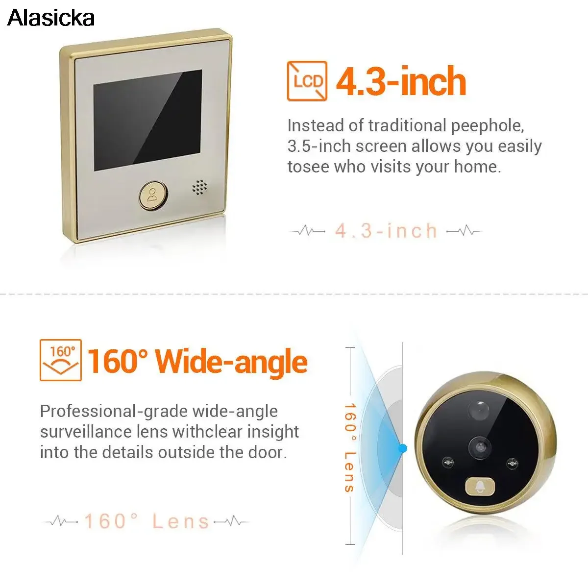 2,8-Zoll-LCD-Display, intelligente Video-Türklingel, Bewegungserkennung, Li-Ionen-Akku, Nacht-Türklingelkamera, automatisches Foto und Video, Katzenauge