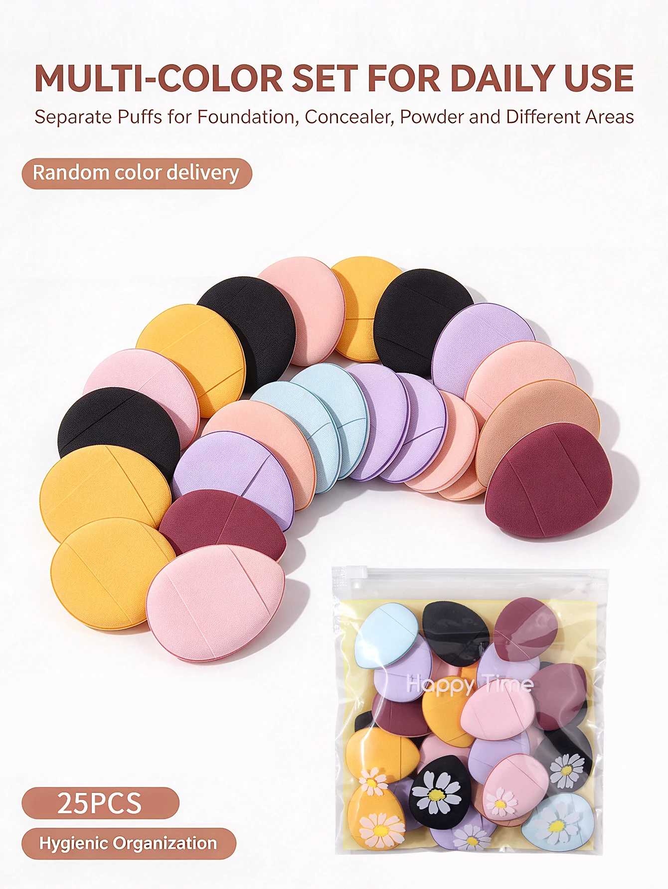 25Pcs Mini Finger Makeup Puff Set, Wet & Dry Use Soft Foundation Powder Concealer Sponge Puffs, Random Color