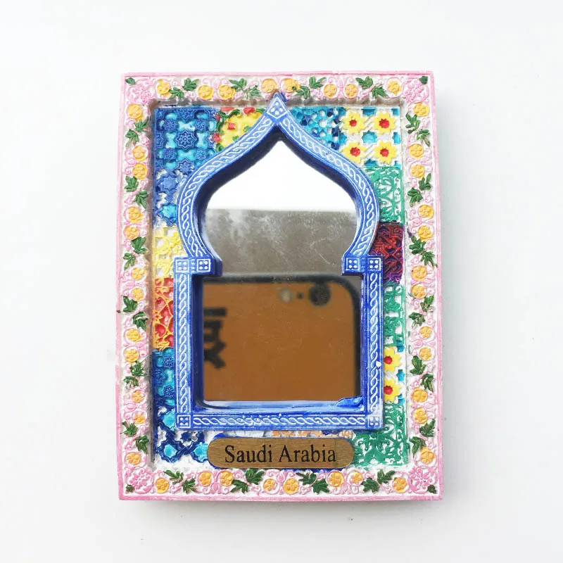 

Fridge Magnet Saudi Arabia Mosaic Carved Mirror Frame Message Sticker Tourist Souvenir Resin Home Decoration Crafts