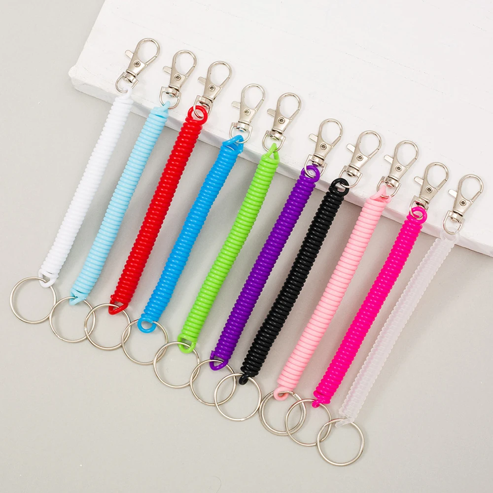 حبل مرن على شكل زنبرك حامل مفاتيح السيارة متعدد الألوان مضاد للسرقة حلقات مفاتيح قابلة للتعديل إكسسوارات حقائب محفظة هاتف محمول - 4