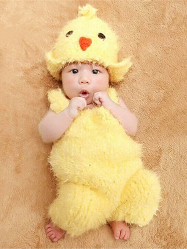 Puntelli per fotografia per neonato Vestito di pollo carino con cappello Bambole di pulcino carino Animali Fotografia Studio Photoshoot Puntelli per foto