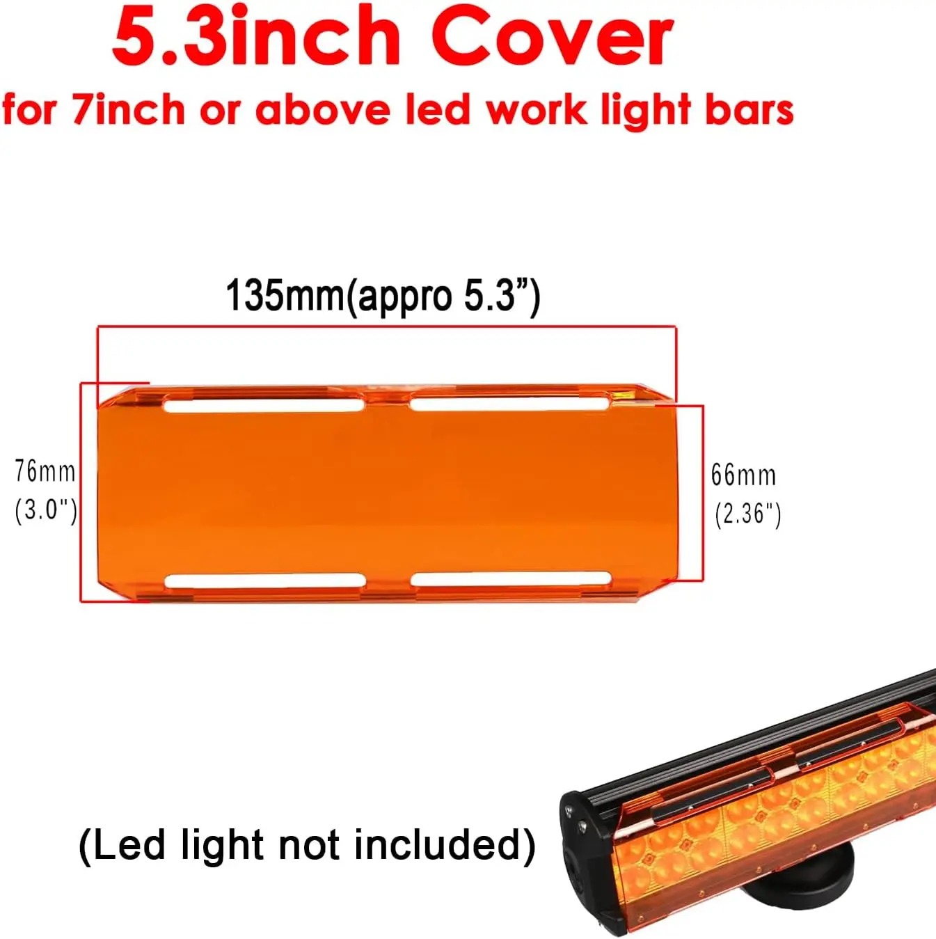 5.3 Inch Led Light Bar Lens Covers, Black Amber Snap-On Polycarbonate Protective Cover for 7 Inch 12