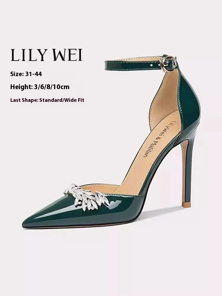 

Тонкие босоножки на высоком каблуке, летние остроконечные туфли из лакированной кожи со стразами, банкетные расширенные женские туфли большого размера, маленького размера