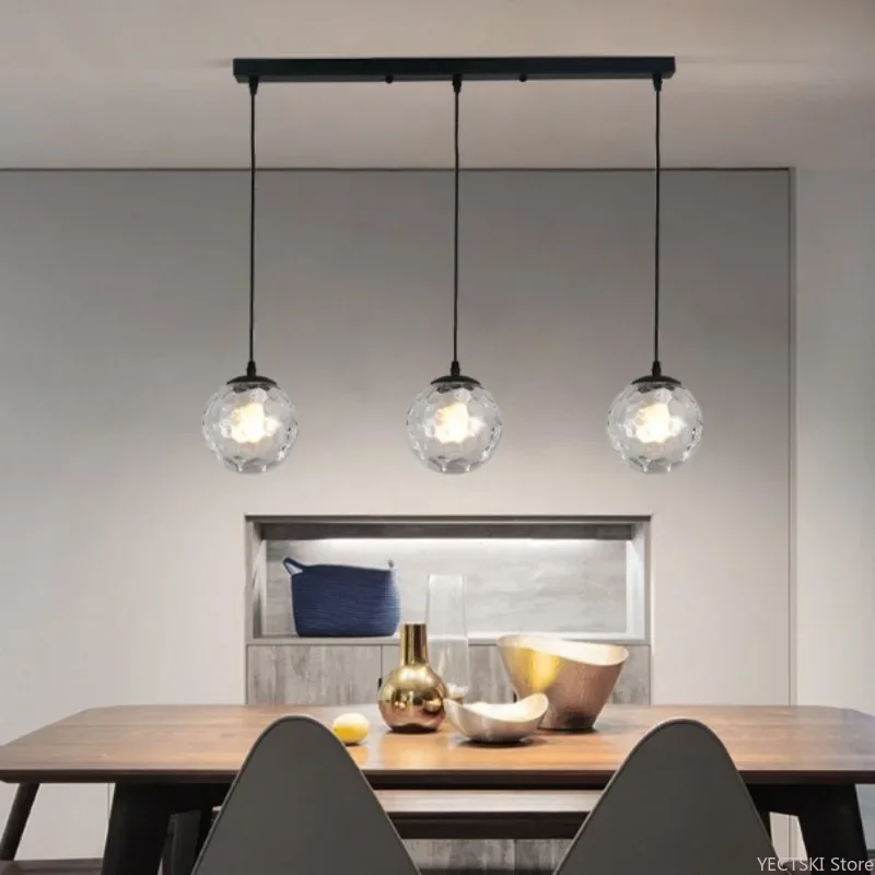 GHJUYIOL Simple single head glass bedroom headboard pendant light, Nordic restaurant creative three head dining pendant light fi