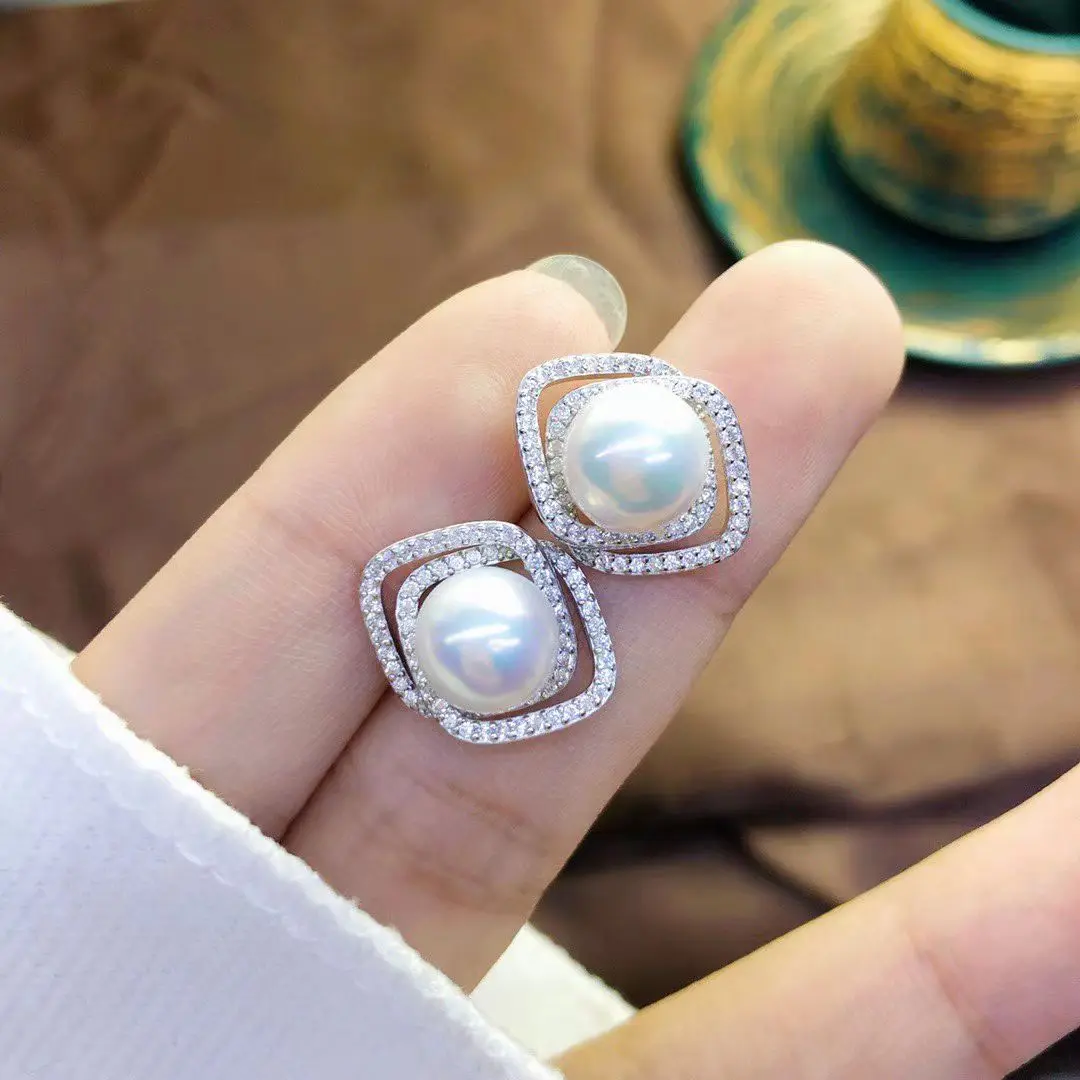 Wholesale S925 Sterling Silver Earrings Mount Findings Settings Base Mounting Parts Accessory for 8-9mm Pearls 5 pairs/lot