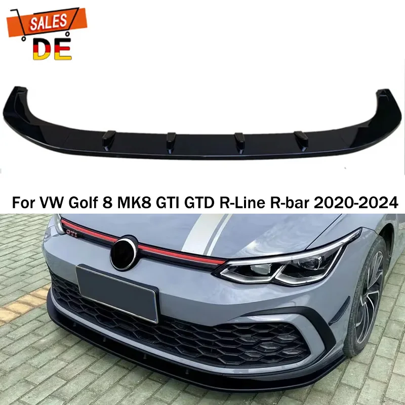 Frontspoilerlippe für VW Golf 8 MK8 GTI GTD R-Line R-Bar 2020-2024 im Maxton-Stil – Stoßstangenlippe, Splitter, Kinnverkleidung, Autozubehör, Diffusor, Schutz, Bodykit