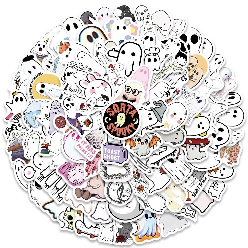 100pcs Funny Cartoon Ghost Stickers fai da te Cute Spooky Laptop decalcomanie bagagli chitarra telefono diario impermeabile Graffiti giocattolo per