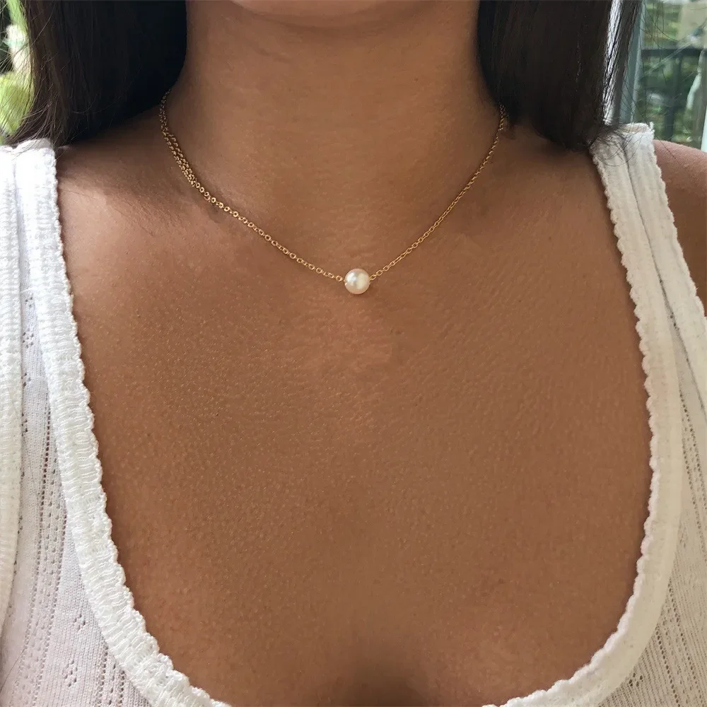 Sexy Single Pearl Pendant Necklace for Women Minimalist Twist Gold Silver Color Clavicle Choker Chain Collar Party Jewelry