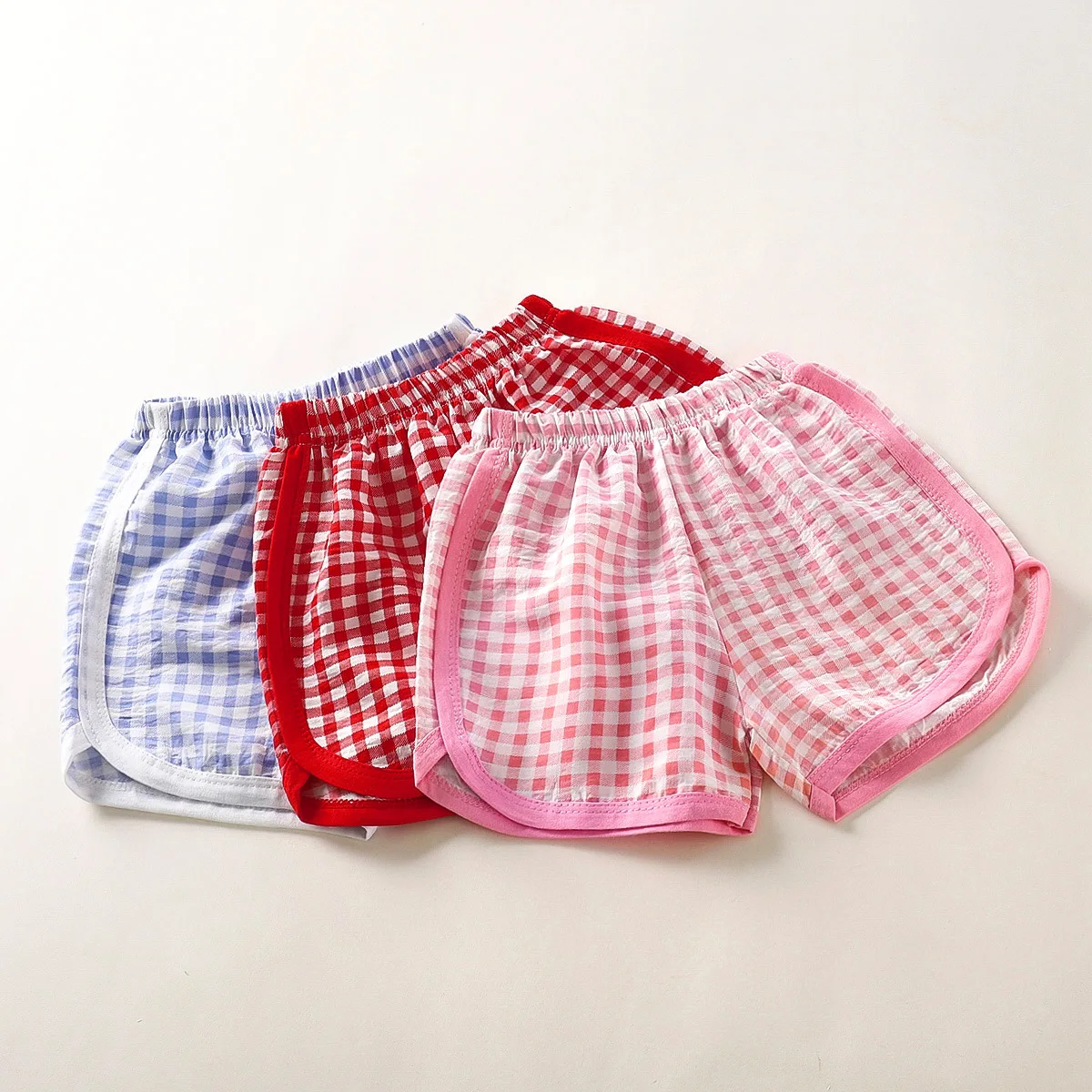 Summer toddler kids boys girls clothes elastic band checkered thin cotton loose shorts for children boys girls clothing shorts