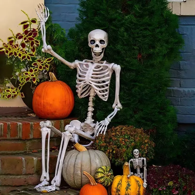 Halloween-Horror-Skelett-Statue, gruseliger Totenkopf-Ornament mit beweglichen Gelenken für Hof, Garten, Terrasse, Spukhaus-Dekoration