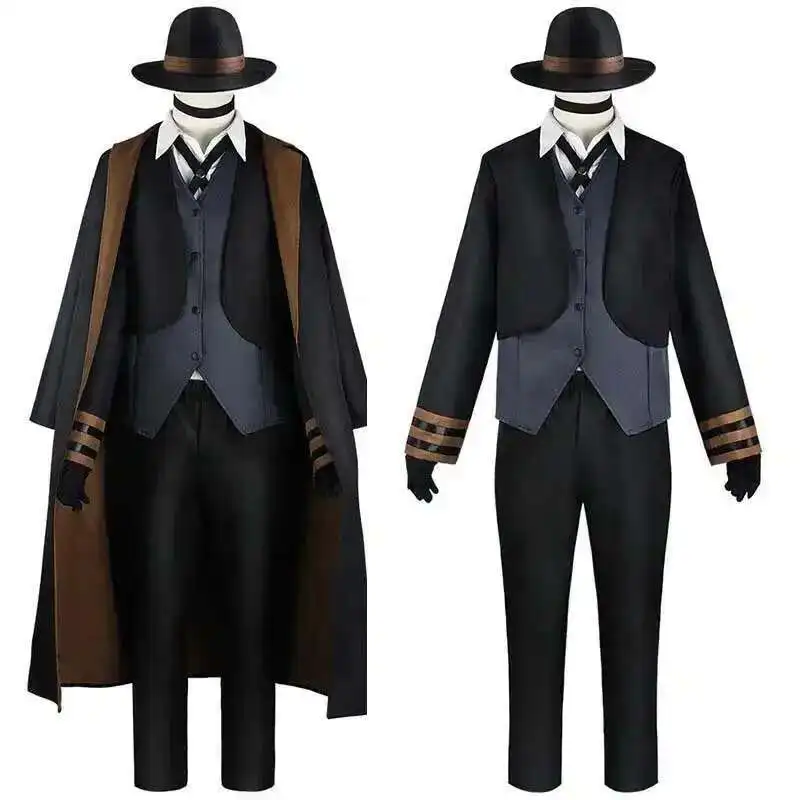 

New Nakahara Chuuya Cosplay Costume Include Hat Uniform Trench Coat Pants Big Size Outfits Halloween Party for Comic Con