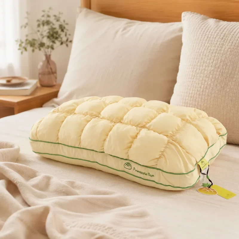 Plush Pineapple Pillow Portable Neck Support Down Alternative Fill Student Dorm Cervical Travel Cushion Cute Bun
