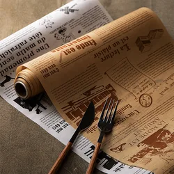 25Pcs French Vintage Kraft Parchment Paper Brown Newspaper Toast Wax Paper Children's Food Packaging Non-stick Baking Oilpaper