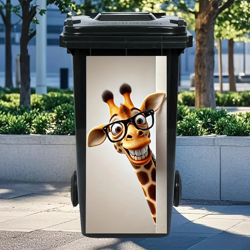 Funny Cartoon Giraffe Glasses Sticker, UV-Resistant PVC Vinyl, Waterproof Decor for Trash Cans & Kitchen, 37x82cm