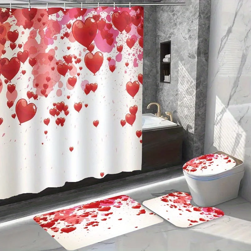 

Декоративный набор для ванной комнаты с принтом Love Rain из 4 предметов, включая занавеску для душа, противоскользящий коврик, чехол на сиденье унитаза, U-образный коврик