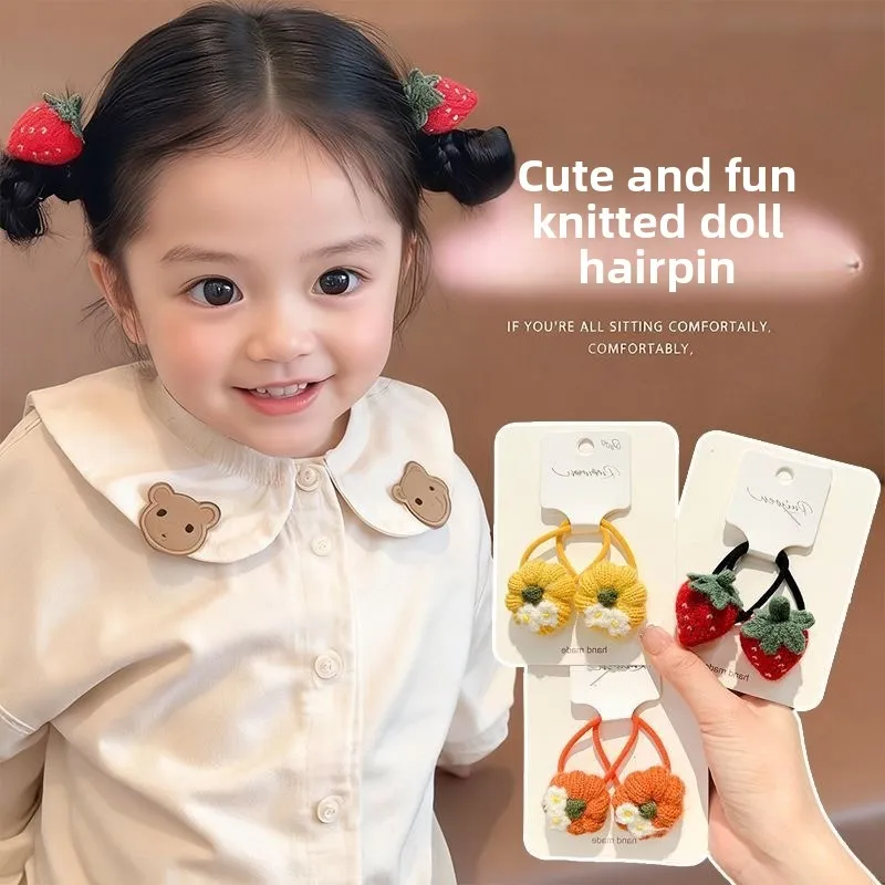 

Осенне-зимние вязаные резинки для волос с фруктами для маленьких девочек — милая клубника/тыква, нежные на волосах, мягкие универсальные эластичные ленты для волос