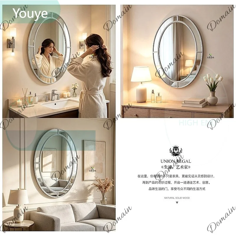 ZL Elegant Oval LED Bathroom Mirror with Lights, French Style Vanity Mirror for Makeup, Customizable Wall Mounted Dressing Mirro