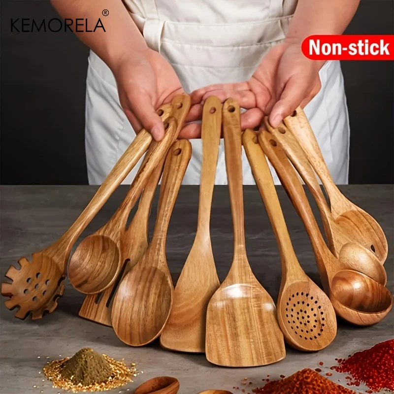 10PCS Natural Wooden Spoons –Kitchen Utensils for Stirring, Mixing & Serving – Durable Splinter-Free Wooden Spatulas & Ladles