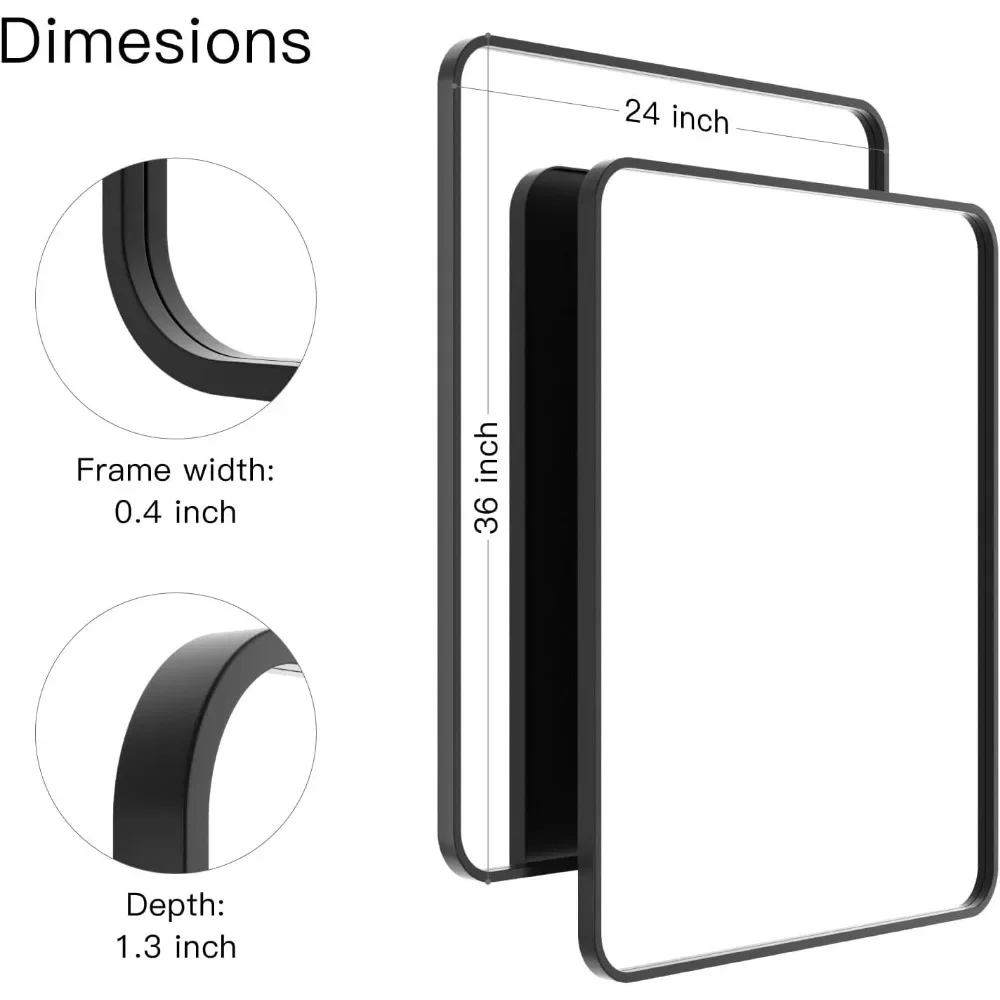 2-Pack Bathroom Mirrors 24x36 Inch  Frame Mirror Bathroom, Bathroom  Over Sink, Black Rectangle  Wall, Anti-Rust Vanity Mirror