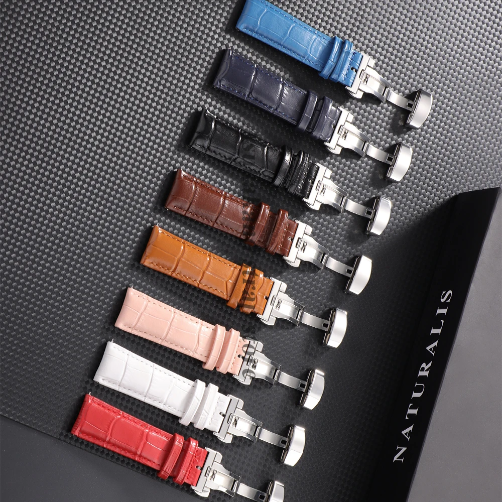 18mm 20mm 22mm 24mm cinturino per orologio in vera pelle con fibbia a farfalla per Omega per Seiko sgancio rapido per Rolex uomo donna cinturino