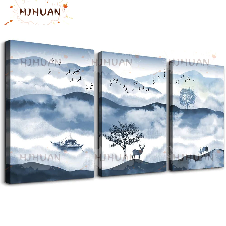 

3pcs natural scenery Diamond Painting Full Square round drill Home Decoration Rhinestone diamond Embroidery Handcraft Art Kits