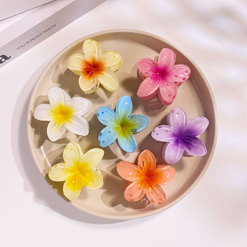 Middle 6CM Sweet Flower Hair Claws Hawaiian Gradient Hair Clips Vacation Beach Style Fashion Hairpins Women Hair Accessories