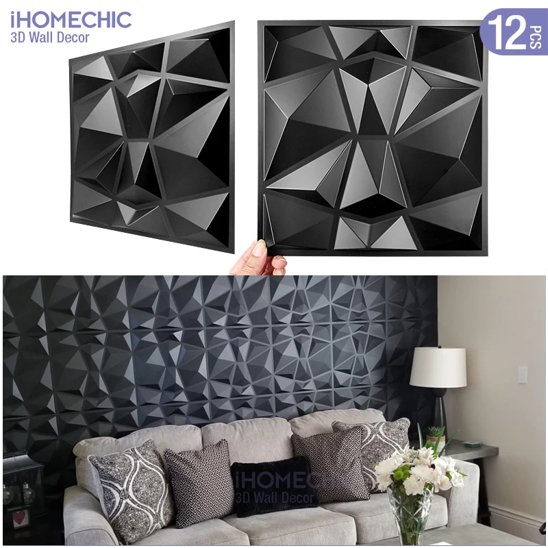 

12pcs 30cm Decorative 3D Wall Panel Diamond Stone Brick Living Room TV Background Dec Tile Mold 3D wall sticker bathroom kitchen