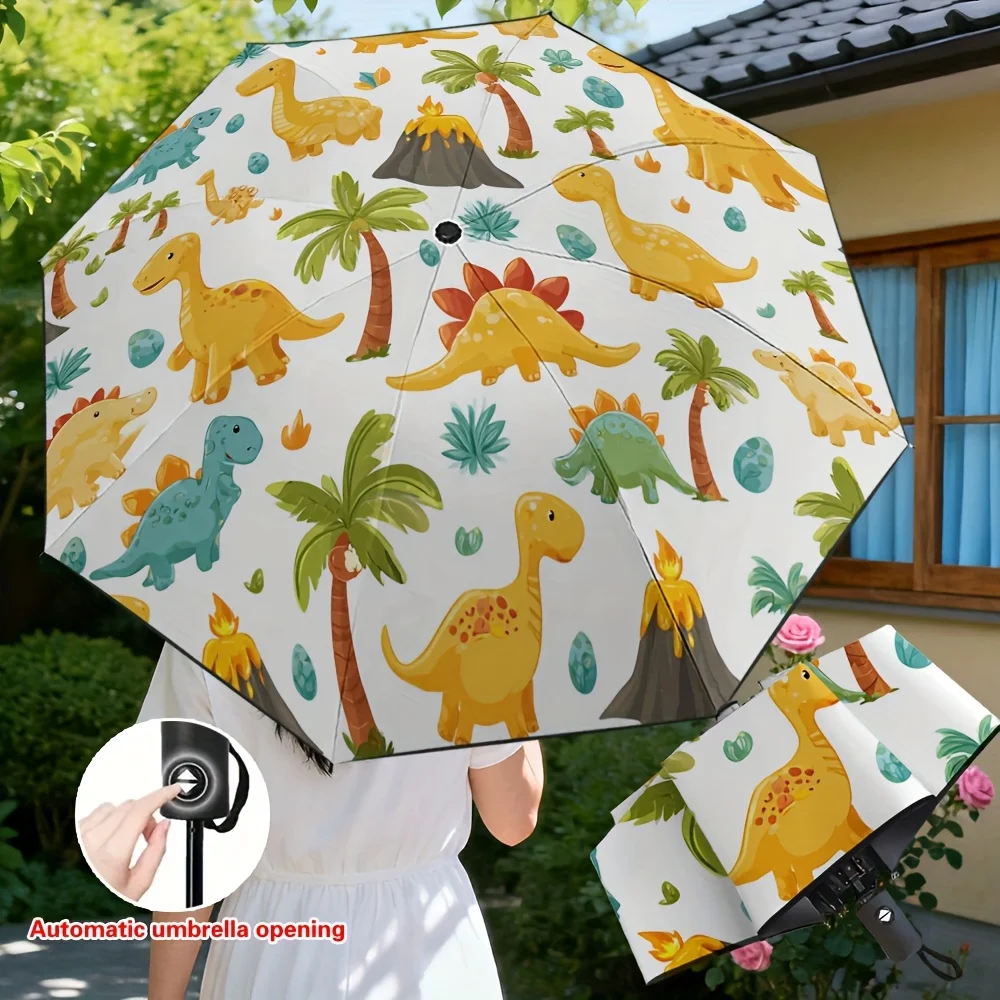 

1pc -Like Dinosaur Print Automatic Umbrella with Auto Open/Close Button, Windproof 8-Rib & Compact Folding Design for s & - Cu