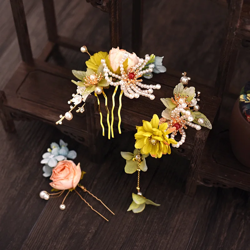 

Chinese Style Flower Hair Clip Hairpins Pearl Fairy Barrettes Vintage Wedding Hair Accessories Hanfu Party Headpiece Gift