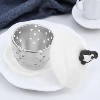 1 قطعة مصفاة شاي البطريق الجميلة آمنة للطعام من السيليكون والفولاذ المقاوم للصدأ فلتر شاي قابل لإعادة الاستخدام لكوب أو إبريق الشاي الإبداعي