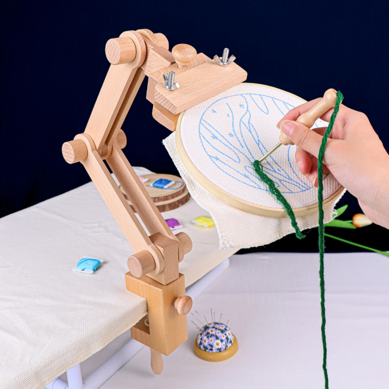 Beech Wood Embroidery Stand Compact Embroidery Stand with Rotating Joints Joints Smooth Finish Non-Slip for Sewing Areas