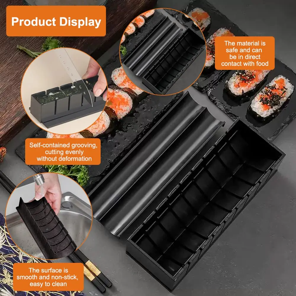 Sushi Making Kit with Different Shapes of Sushi Rice Roll Mold Shapes Fork Spatula DIY Home Sushi Tools Japanese Rice Roll Mold