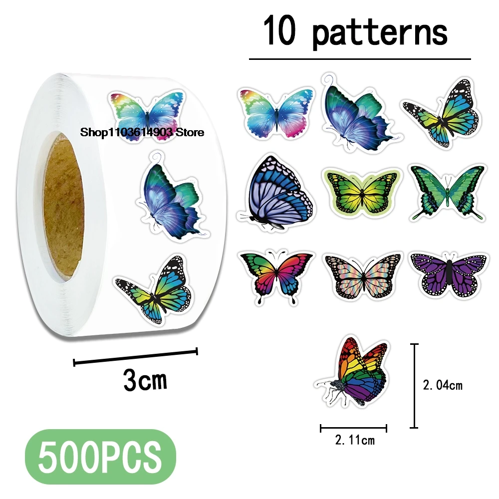 500pcs/roll Cartoon cute butterfly stickers room decor wall art wedding venue decoration school teacher supplies reward stickers