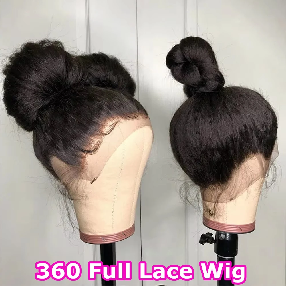 

Kinky Straight 360 HD Full Lace Wigs Human Hair Brazilian Yaki Straight 360 HD Lace Frontal Wig Preplucked 250% High Density