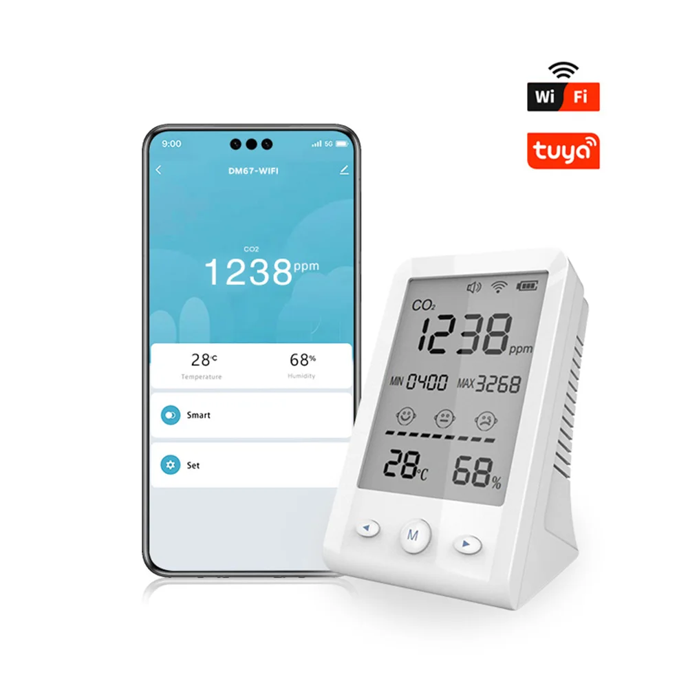 

CO2 Air Quality Monitor Highly Accurate Tuya-WIFI Connection Temp Humidity CO2 Infrared Sensor Tester Indoor CO2 Gas Detector