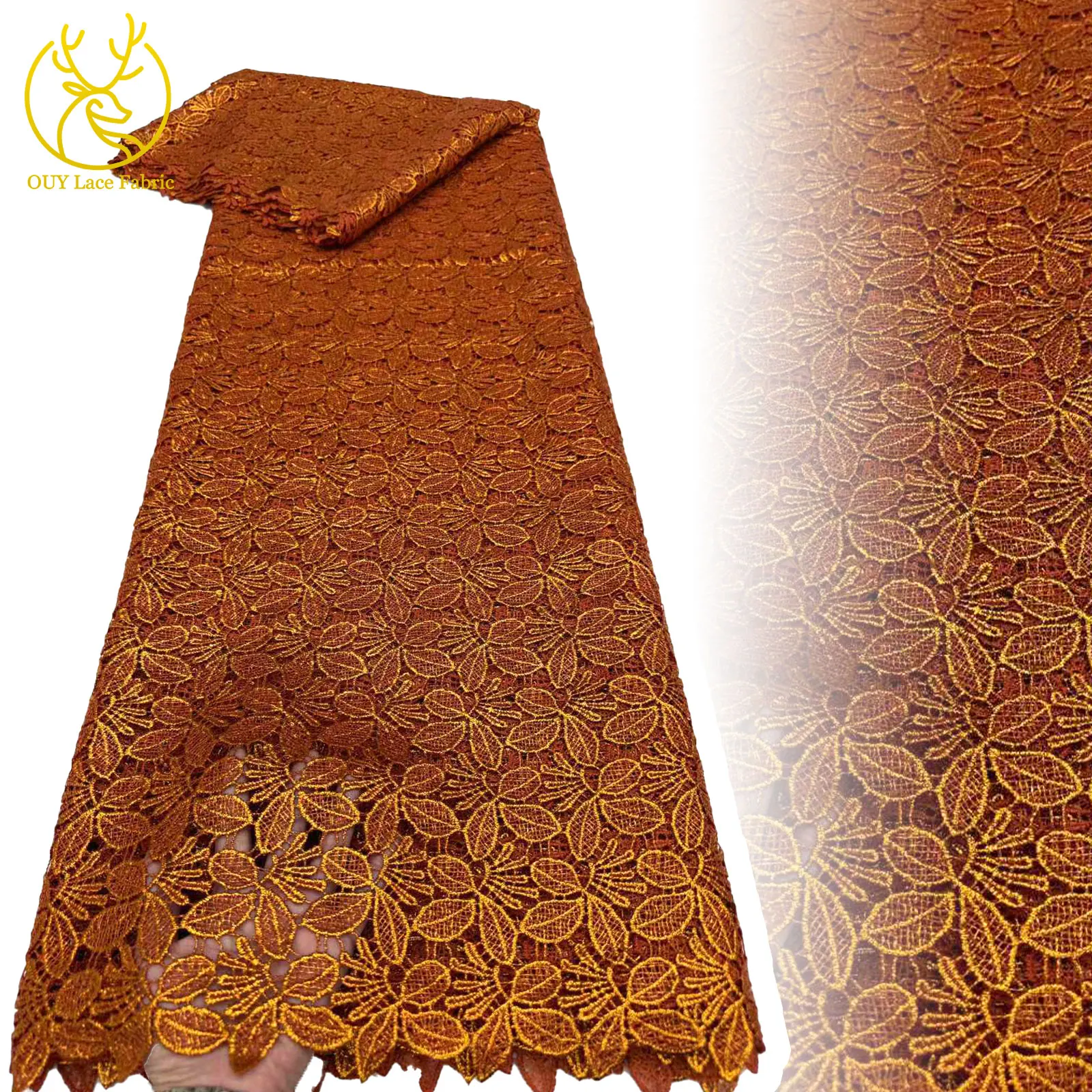 

Orange Luxury Africa Guipure Rope Lace Fabric 2025 Nigeria Water Soluble Two Colour Lace Fabric For Wedding Party Dresses