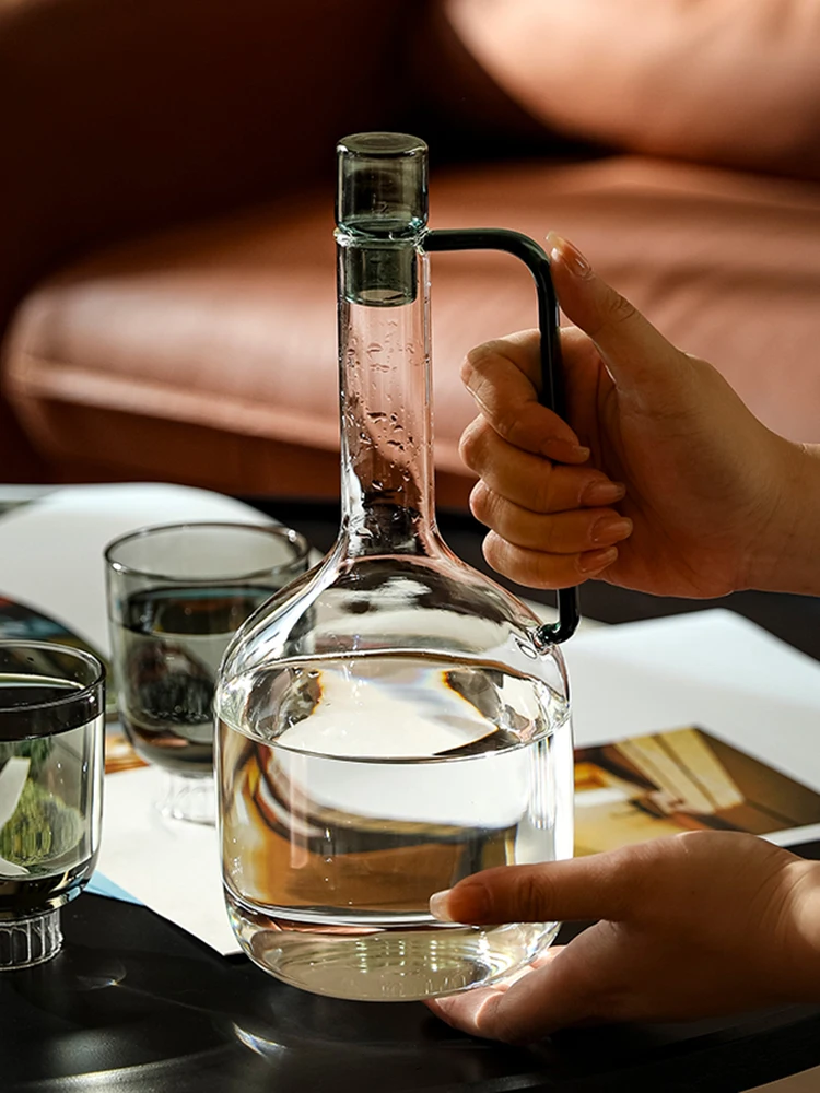 Nordic Colored Heat-Resistant Glass Cool Kettle Home Water Bottle Original Light Luxury Milk Kettle Juice Jug and Coffee Cup Set view 3
