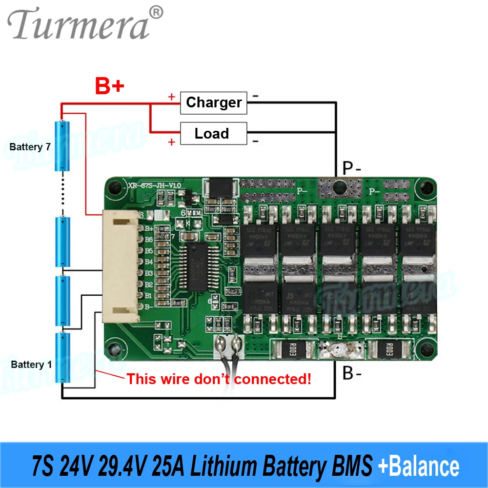 Turmera 7S 25A Balance BMS 24V 29.4V Lithium Battery Protection Board with NTC Temperature Protection for E-bike E-scooter Use