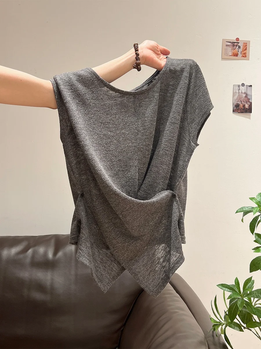 

Unique Faionable Uneven Waist Slim round Ne Svel T-irt Women's Sli Summer Thin Top Quali Korean Sle Commute